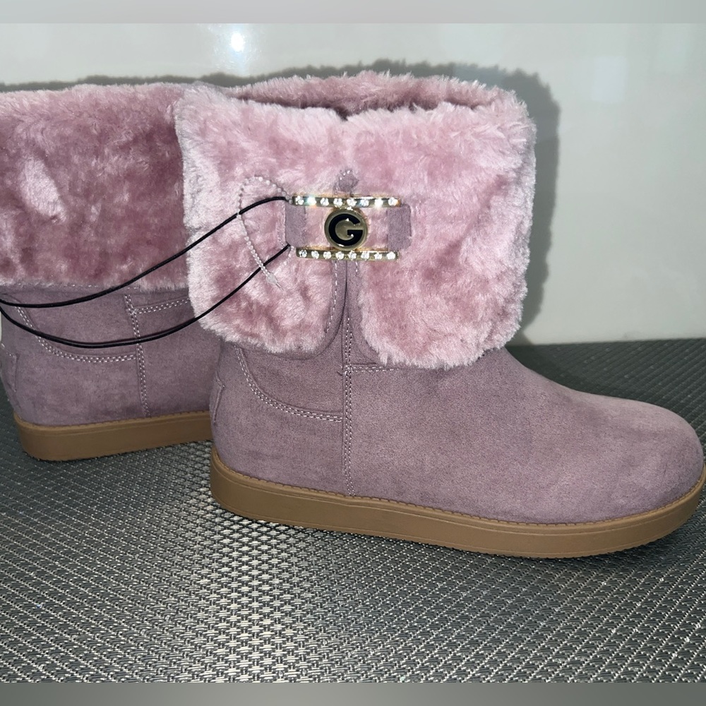 Pink furry boots